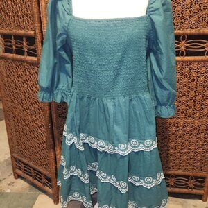 NWOT- Green and white ruffled dress